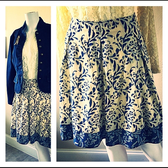 Anthropologie Dresses & Skirts - Odille Cotton Skirt Ivory & Denim Blue Size 8